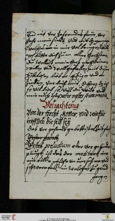 Betrachtung. Von der forcht Gottes, und wie fürtrefflich die selb sey
