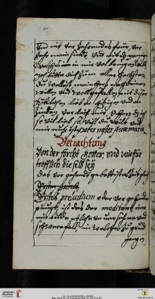 Betrachtung. Von der forcht Gottes, und wie fürtrefflich die selb sey