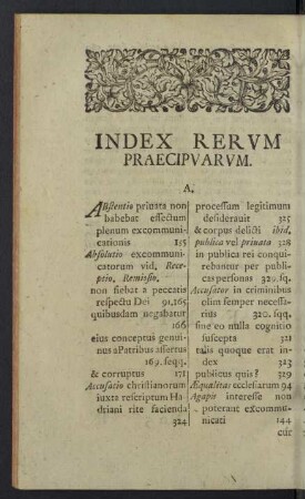 Index Rerum Praecipuarum.