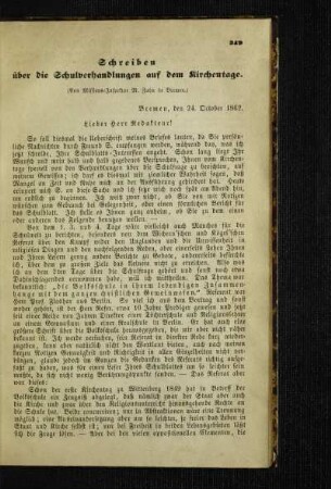 Schreiben über die Schulverhandlungen auf dem Kirchentage