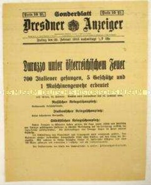 Nachrichtenblatt des "Dresdner Anzeiger" u.a. zum Kriegsgeschehen in Albanien