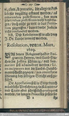 Resolution, von 28. Mart. 1629