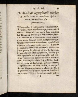 43-61, De Methodo cognoscendi morbos ab aucto aeque ac imminuto Spirituum animalium elatere promanantes.