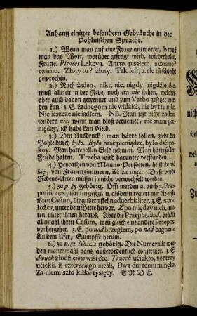 Anhang einiger besondern Gebräuche in der Pohlnischen Sprache