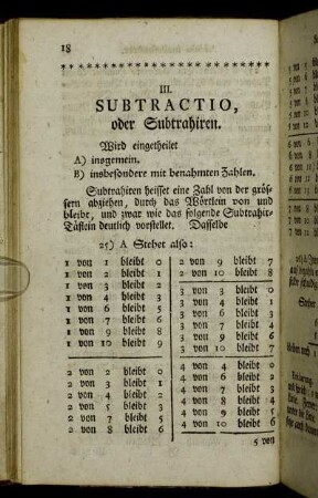 III. Subtractio, oder Subtrahiren.