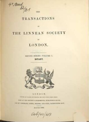 The transactions of the Linnean Society of London. Botany. 1. 1875/80