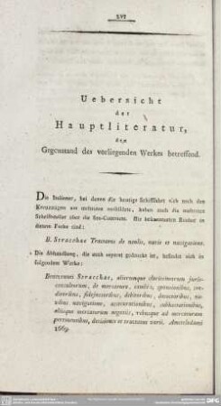 Uebersicht der Hauptliteratur, den Gegenstand des vorliegenden Werkes betreffend