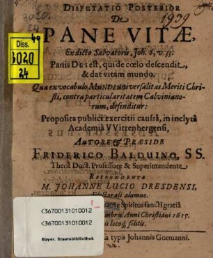 Disp. de pane vitae, posterior