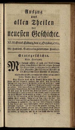 XLIII. Stück. Coburg, den 23. October, 1762.