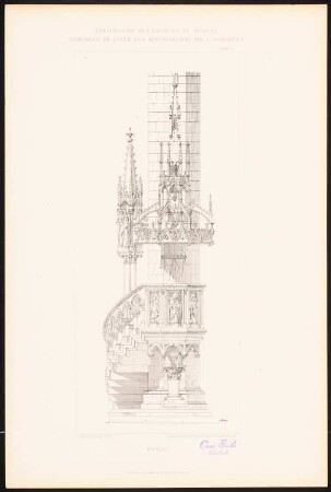Kanzel: Ansicht Kanzel (aus: C. Schäfer, Die Bauhütte, Entwürfe im Stile des Mittelalters, 3. Bd., 1895, Blatt 16)