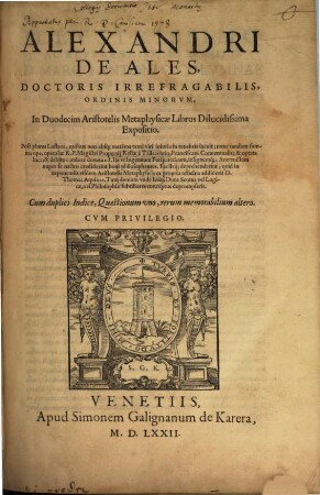 In duodecim Aristotelis Metaphysicae libros ... expositio