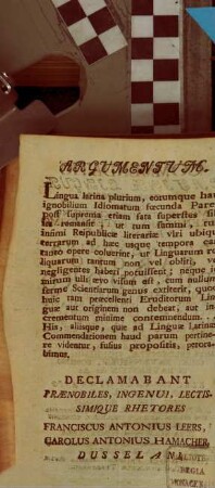 Commendatio Latine Lingue Oratorie Proposita, Quando Mecoenate Munificentissimo Serenissimo Ac Potentissimo Principe, Ac Domino Domino Carolo Theodoro ... In Electorali Gymnasio Dusselano Ante Ferias Autumnales Anno MDCCLXXXVII. ...