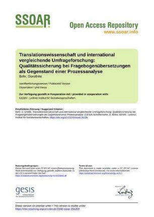 Translationswissenschaft und international vergleichende Umfrageforschung: Qualitätssicherung bei Fragebogenübersetzungen als Gegenstand einer Prozessanalyse