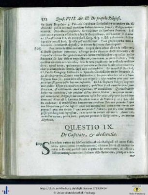 Quaestio IX. De Castitate, et obedientia.