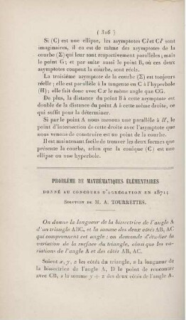Problème de mathématiques élémentaires donné au concours d'agrégation en 1871.