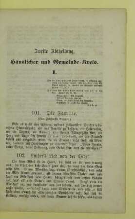 Zweite Abtheilung. Häuslicher und Gemeinde-Kreis