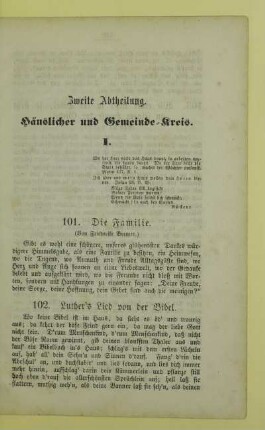 Zweite Abtheilung. Häuslicher und Gemeinde-Kreis