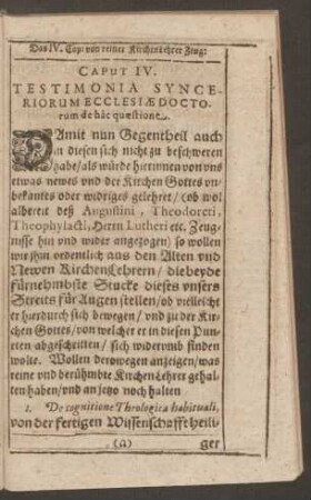 Caput IV. Testimonia Synceriorum Ecclesiae Doctorum de haec quaestione.