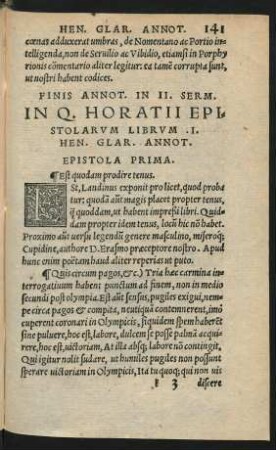 In Q. Horatii Epistolarum Librum .I. Hen. Glar. Annot.