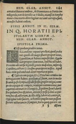 In Q. Horatii Epistolarum Librum .I. Hen. Glar. Annot.