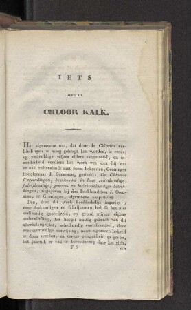 Iets over de Chloor Kalk.