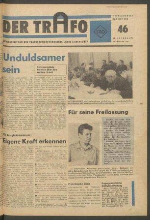 TRO-Betriebszeitung 'Der Trafo'; Nr. 46/1967 (29. November 1967)