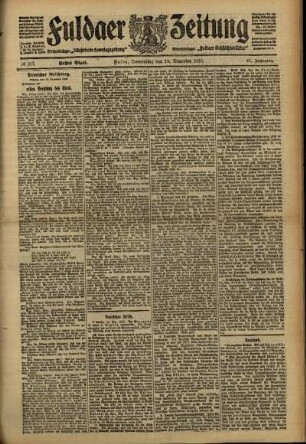 Erste Ausgabe vom Donnerstag, den 15. Dezember 1910.