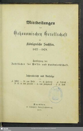 4.1877/78(1878): Mitteilungen der Ökonomischen Gesellschaft im Königreiche Sachsen