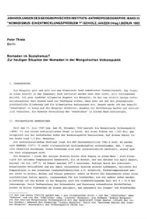 Nomaden im Sozialismus? Zur heutigen Situation der Nomaden in der Mongolischen Volksrepublik