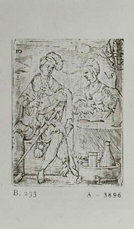 Musizierendes Paar : Solis, Virgil der Ältere: Musizierendes Paar. Blatt 10 einer zehnteiligen Folge der Tanzpaare. Kupferstich; 58 x 45 mm. Dresden: Kupferstich-Kabinett A 3896 in A 167, B. 233