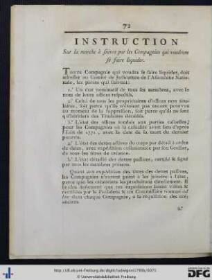 Instruction sur la marche à suivre par les Compagnies qui voudront se faire liquider.