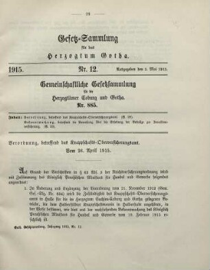 12. Verordnung, betreffend das Knappschafts-Oberversicherungsamt. Vom 26. April 1915