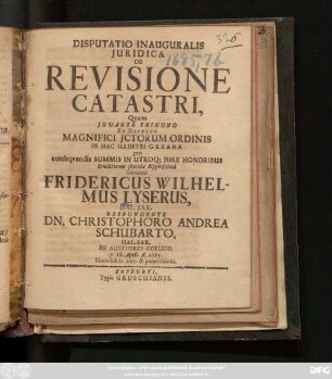 Disputatio Inauguralis Iuridica De Revisione Catastri