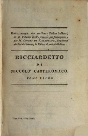 Ricciardetto : Poema In Ottava Rima, 1