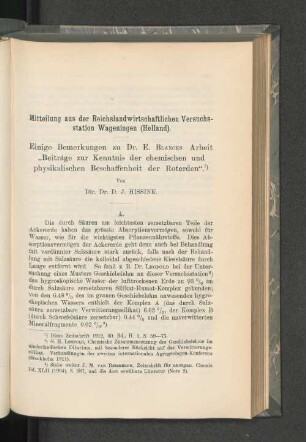 Einige Bermerkungen zu Dr. E. Blancks Arbeit "Beiträge zur Kenntnis der chemischen und physikalischen Beschaffenheit der Roterden".