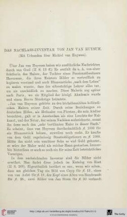 Das Nachlass-Inventar von Jan van Huysum