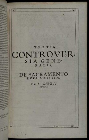 Tertia Controversia Generalis, De Sacramento Eucharistiæ.