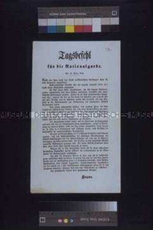 Maueranschlag: Tagesbefehl für die Nationalgarde vom Oberkommandanten der Nationalgarde Hoyos; Wien, 17. März 1848