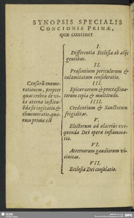 Synopsis Specialis Concionis Primae