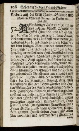 Gebete auf die drey Haupt-Stände und allgemeine Noht und Anliegen der Christenheit gerichtet.