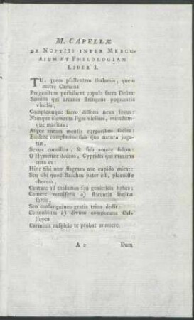 M. Capellae De Nuptiis Inter Mercurium Et Philologiam Liber I.