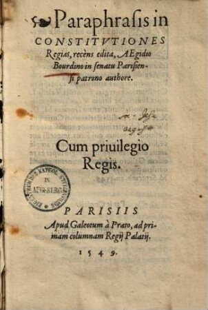 Paraphrasis in constitutiones regias : (Franc. I. 1539 ed.)