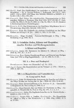 XII. 3. Geistliche Orden, Klöster und Hospitäler, einzelne Kirchen und Kirchengemeinden
