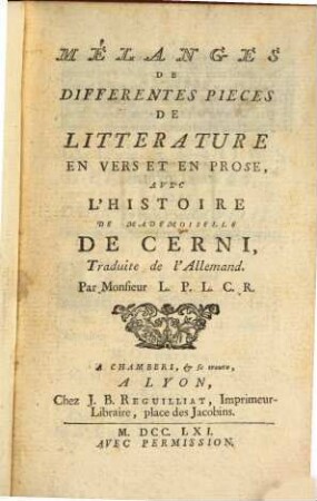 Mélanges de differentes Pièces de Litterature en vers et en prose