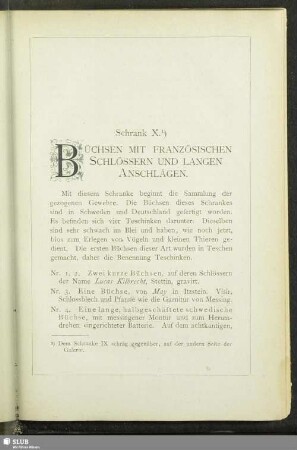 Schrank X. Büchsen mit französischen Schlössern und langen Anschlägen