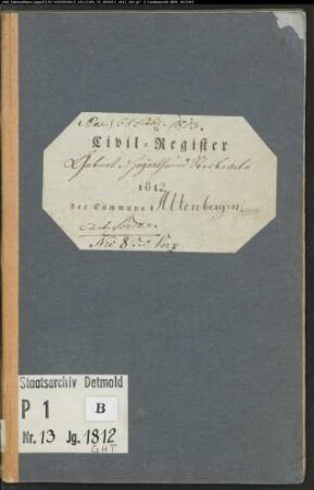 Zivilstandsregister der katholischen Gemeinde Altenbergen, Kreis Höxter (GHT 1812) (Gemeinde: Katholische Gemeinde Altenbergen, Kreis Höxter)