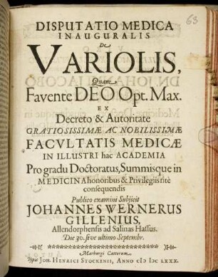 Disputatio Medica Inauguralis De Variolis