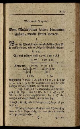 Neuntes Kapitel. Vom Multipliciren solcher benannten Zahlen, welche sortirt werden – Zehntes Kapitel. Vom Dividiren solcher benannten Zahlen, welche sortirt werden