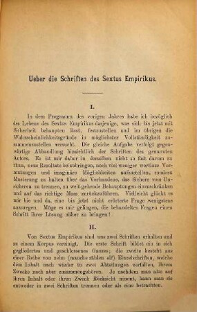 Ueber die Schriften des Sextus Empirikus