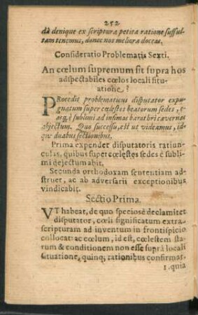 Confideratio Problematis Sexti. An coelum supremum sit supra hos adspectabiles coelos locali situatione?